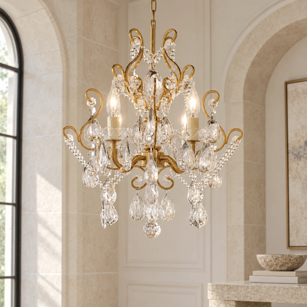 Celeste European Vintage Scrollwork Iron and Crystal Chandelier product image 5
