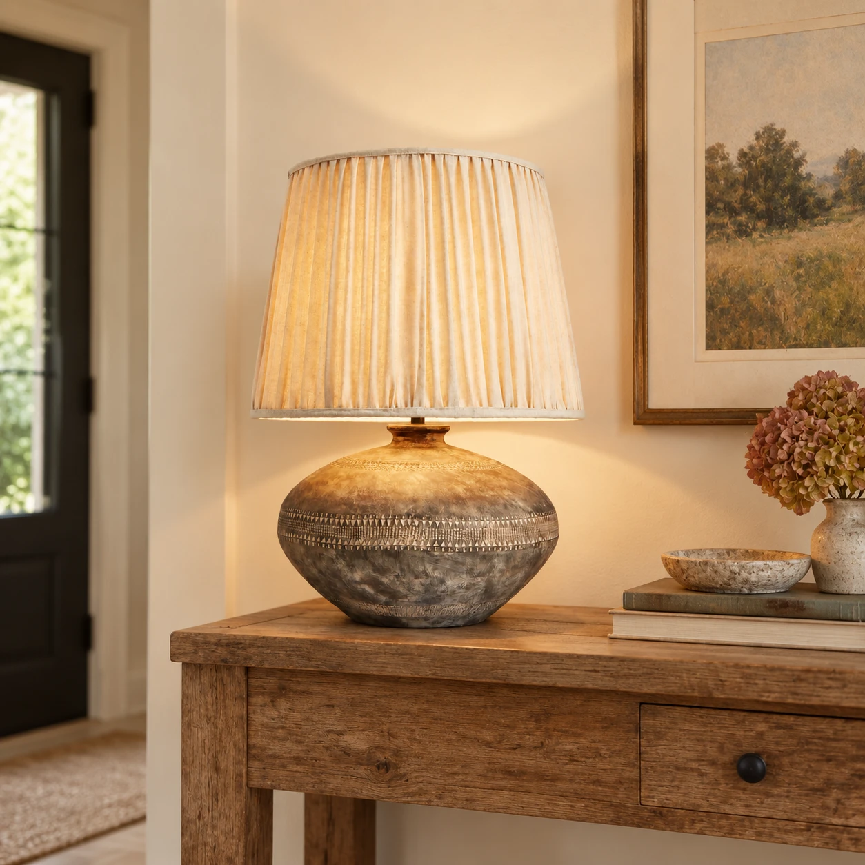 Clara French Carved Wood Table Lamp in a residential interior