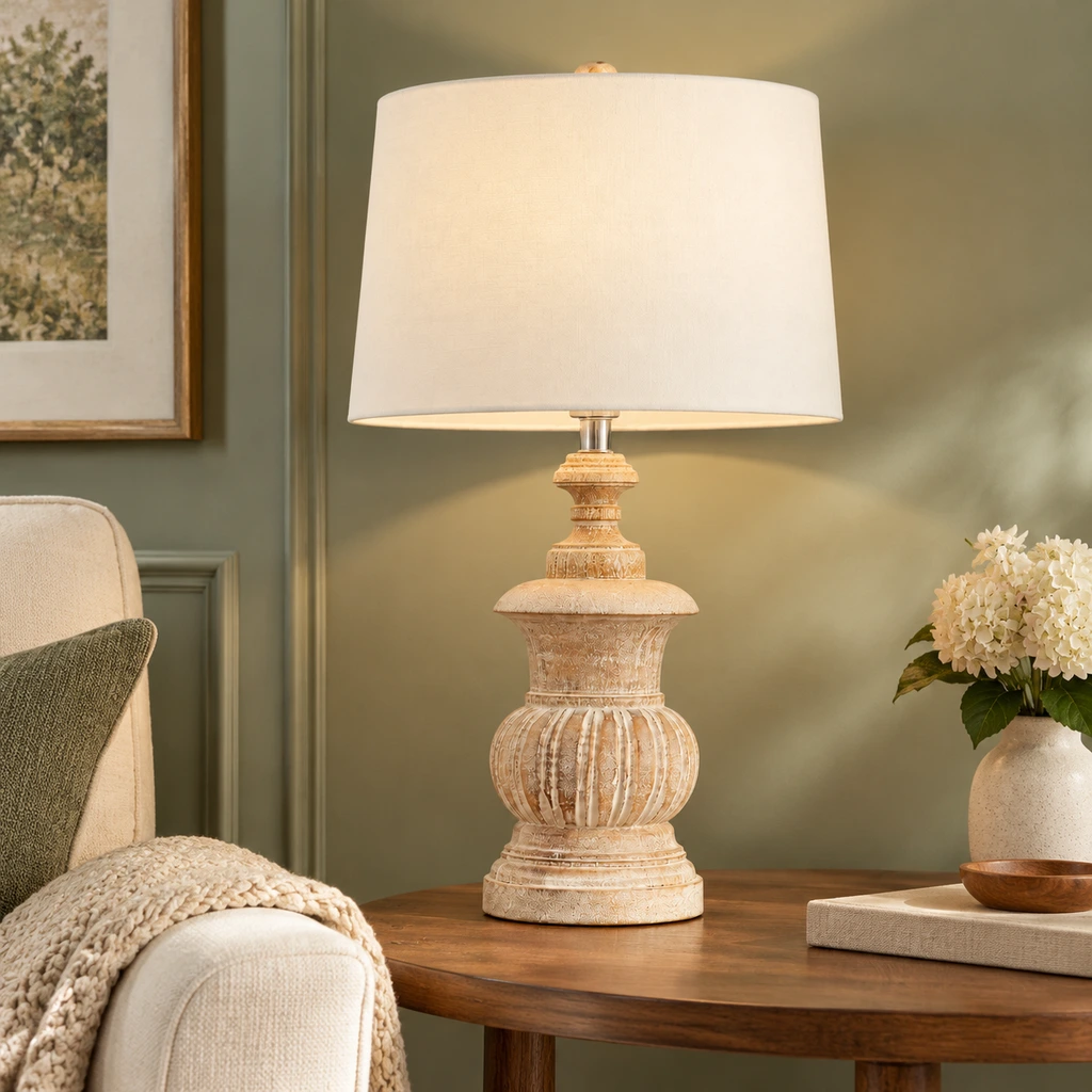 Elodie French Country Carved Wood and Fabric Table Lamp product image 4