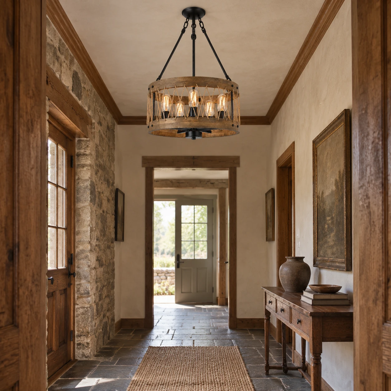 Maren Rustic Branching Wood Chandelier scene
