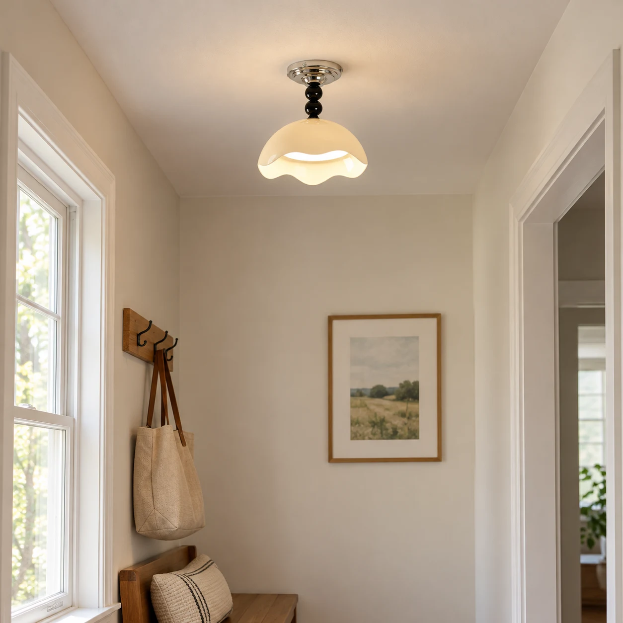 Mira Memphis Scalloped Acrylic and Metal Flush Mount Ceiling Light — scene cream entry