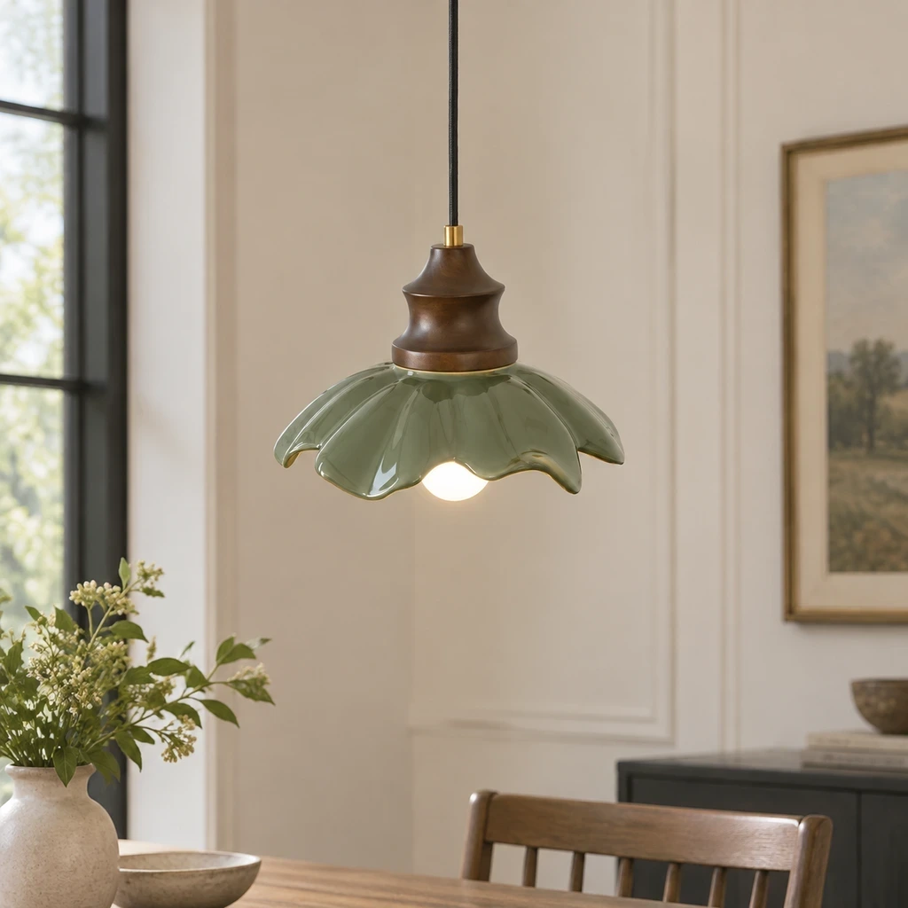 Clara French Flower Glass Pendant Light installed in a bright interior