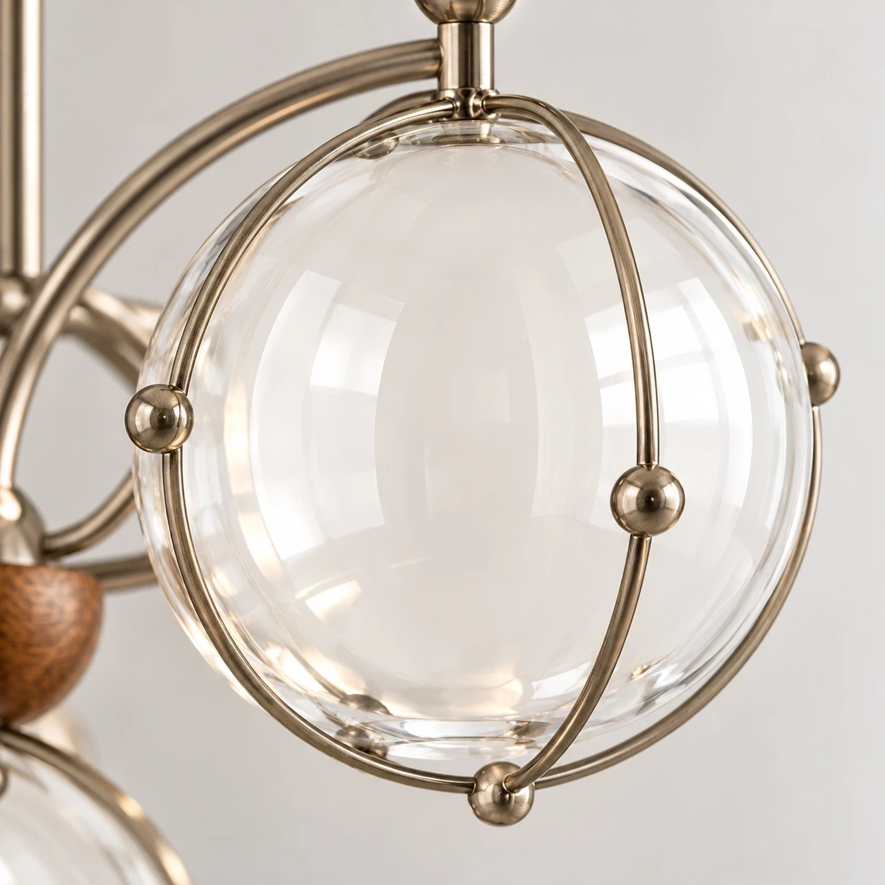 Close view of Wushlp Vintage Planet Glass Branch Chandelier planet glass shade