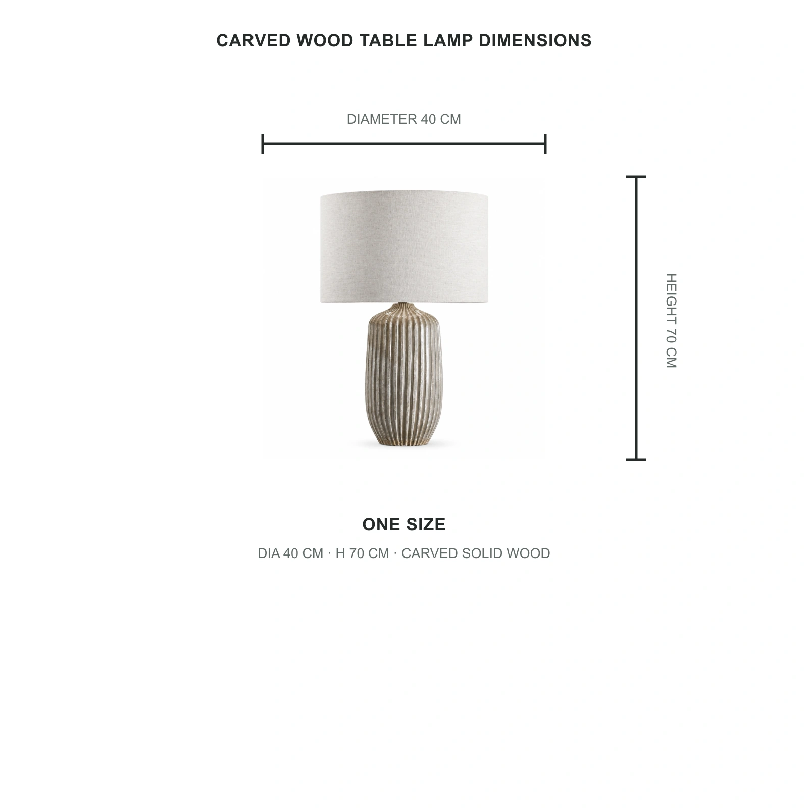 Verified dimensions: diameter 40 cm and height 70 cm
