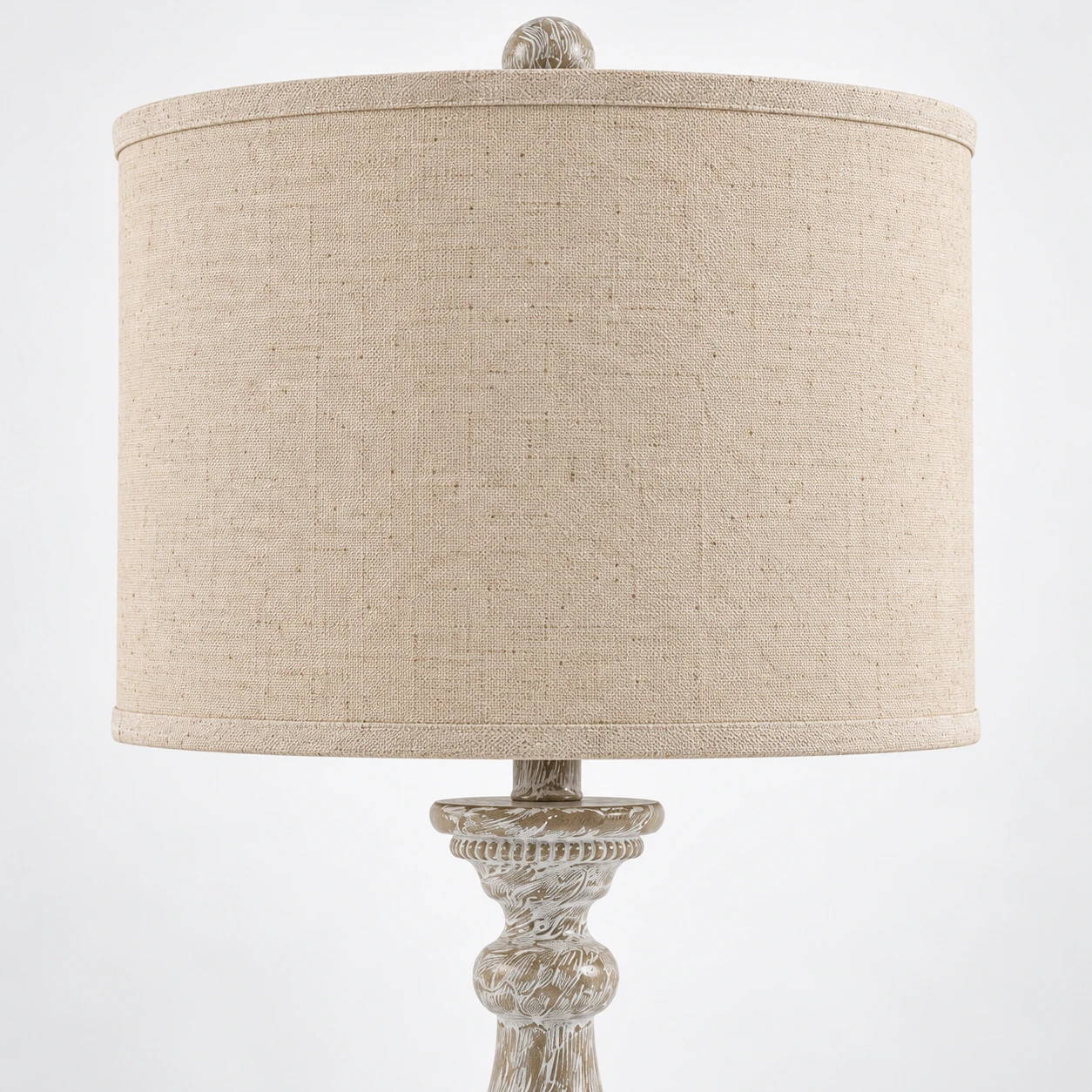 Close detail of the Camille shade neck and round finial