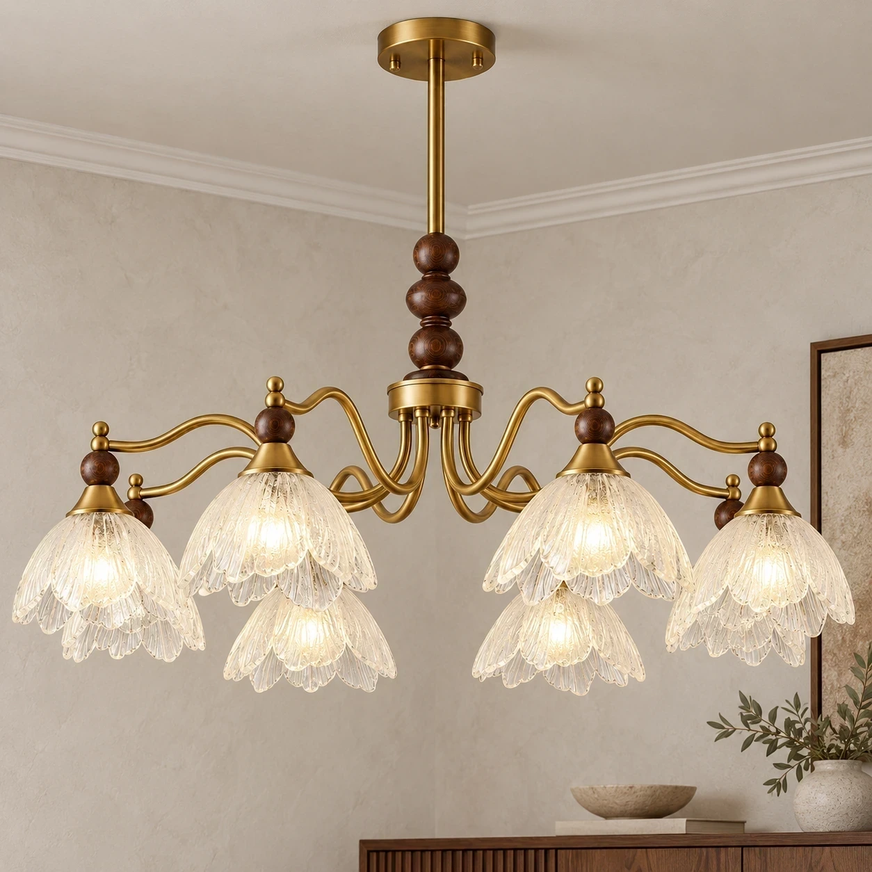 Wushlp Vintage Petal Glass Branch Chandelier installed in a bright interior