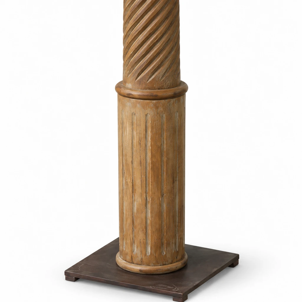 Close detail of the twisted and fluted carved wood column