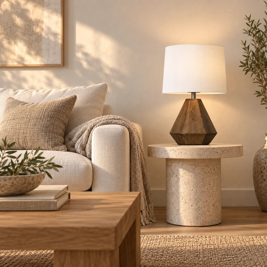 Arden table lamp beside a linen sofa