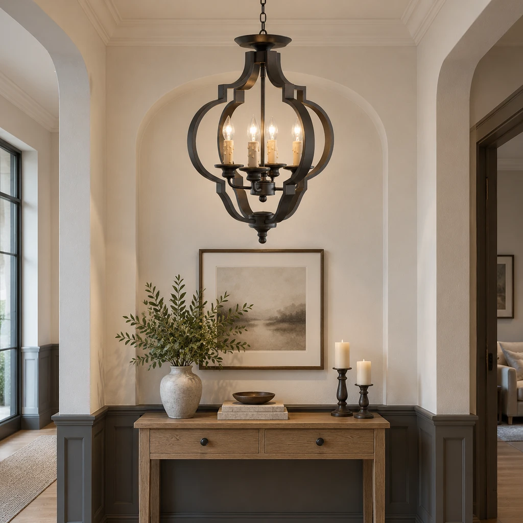 Ridgeway lantern chandelier in a boutique hotel lounge