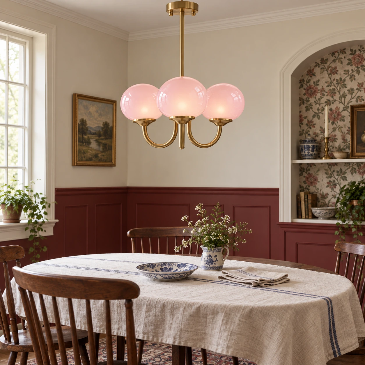 Elodie Vintage Pink Globe Glass Chandelier — scene dining