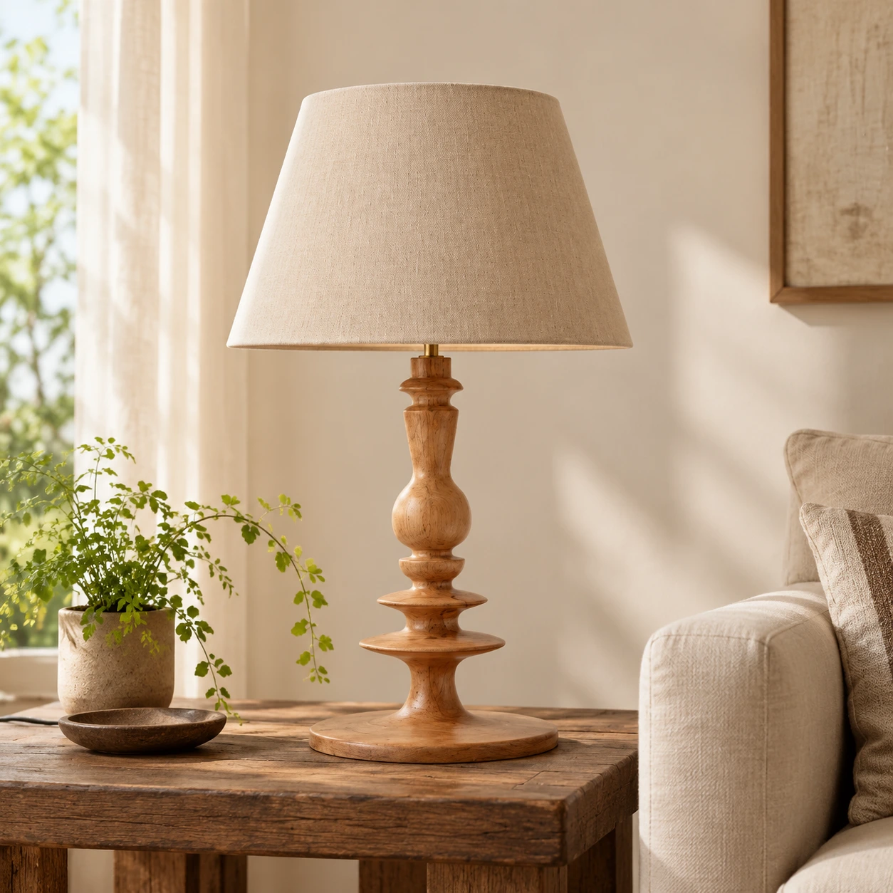 Lampe de table rustique en bois dans une entrée ou une chambre à coucher