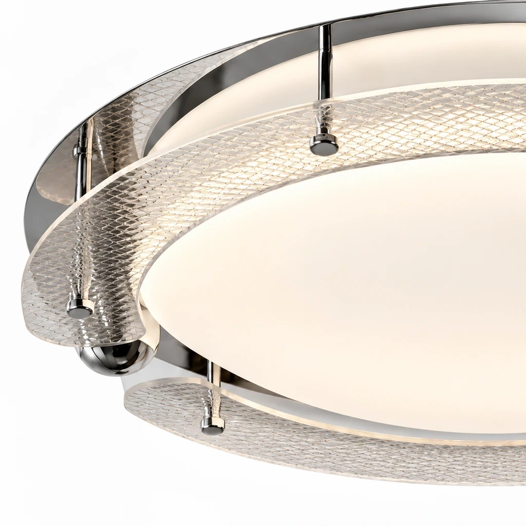 Close view of Iris Bauhaus Orbital Acrylic Alloy Flush Mount opal acrylic diffuser