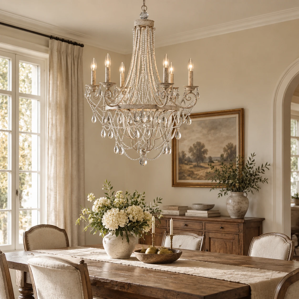 Maeve French Crystal Iron Chandelier in a residential interior