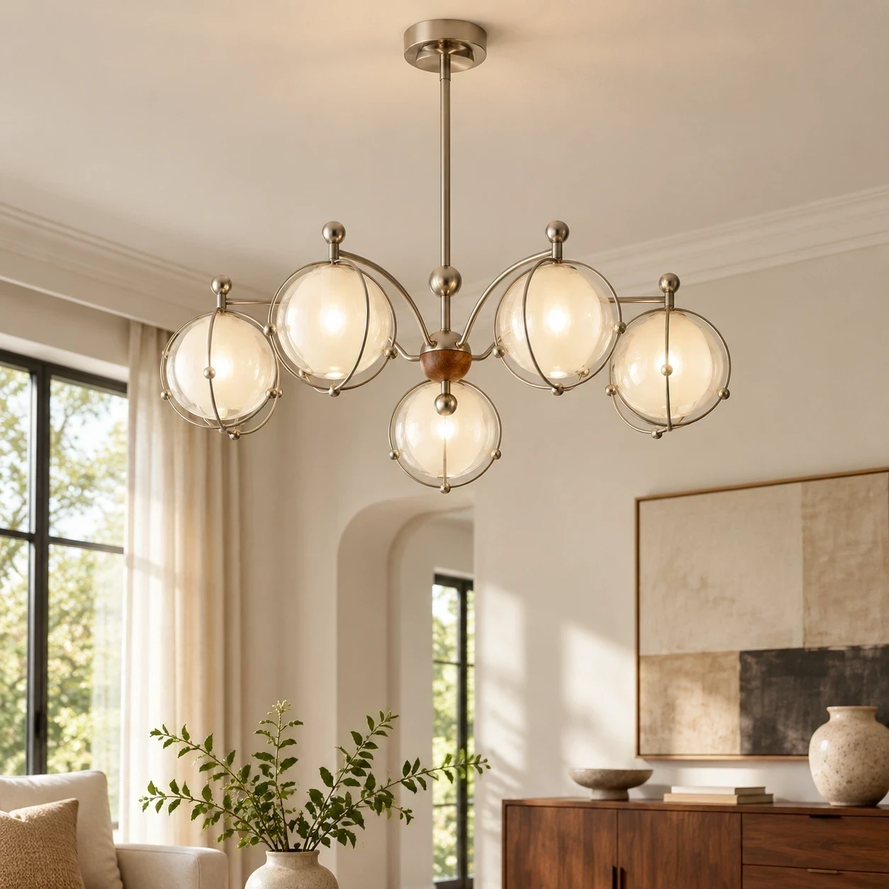Wushlp Vintage Planet Glass Branch Chandelier above a dining table