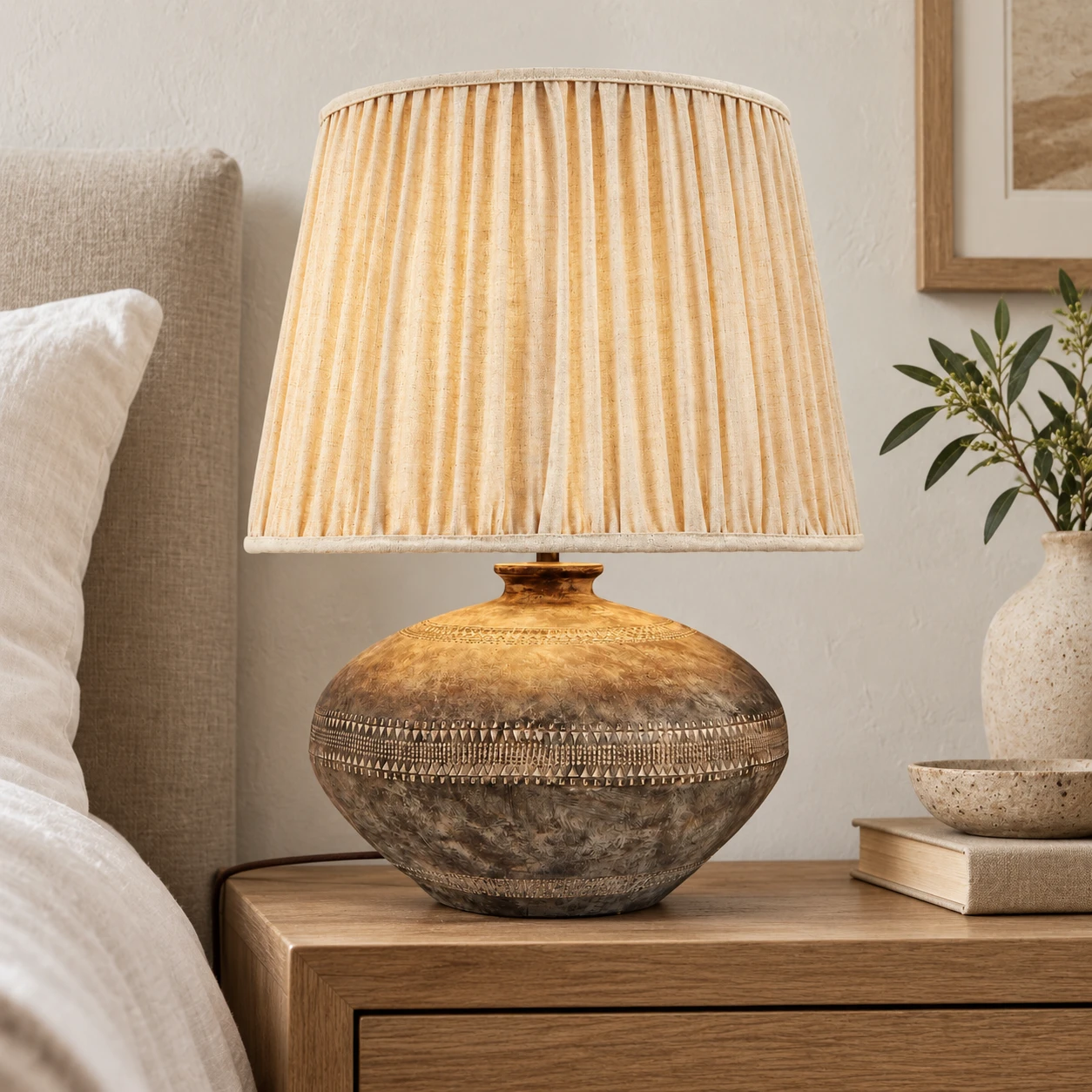 Clara French Carved Wood Table Lamp in a residential interior
