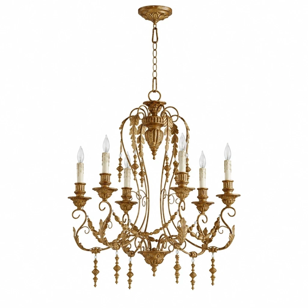 Merritt Vintage Sculpted Iron Chandelier with Six Lights on a clean white background