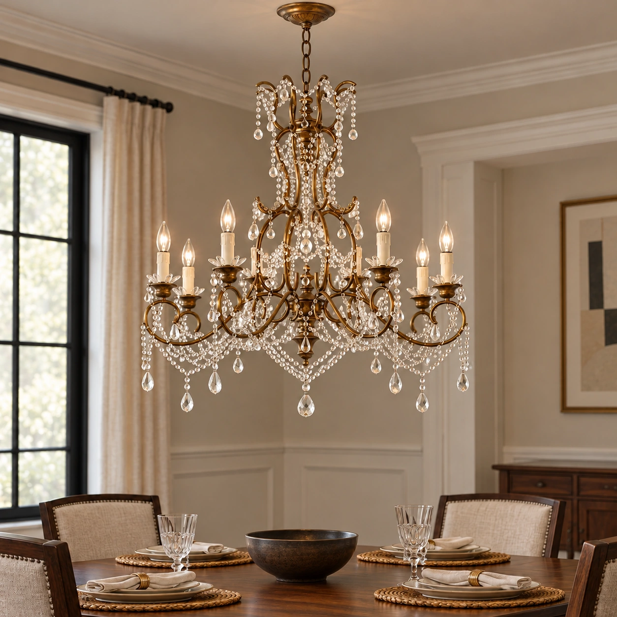 Marianne eight-arm iron and crystal chandelier scene 01 dining v2