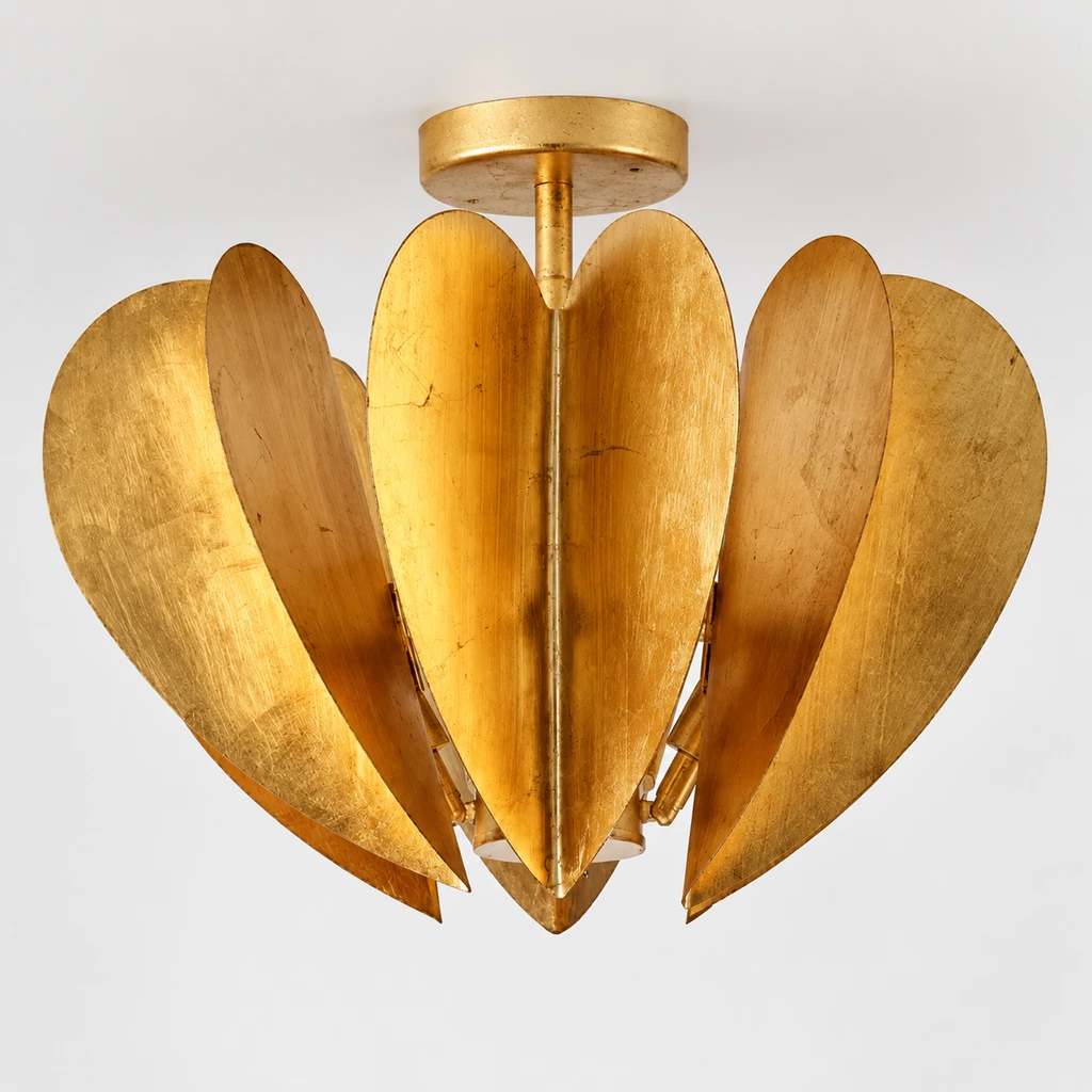 Close view of the complete vintage gold leaf ceiling light form