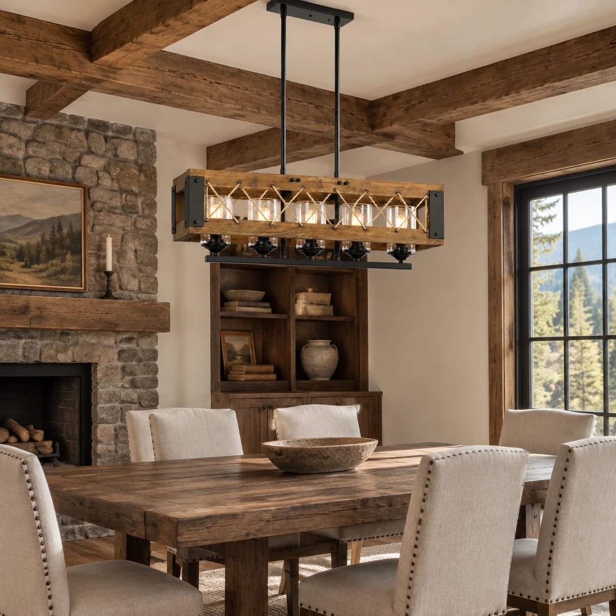 Maren Rustic Branching Wood Chandelier scene