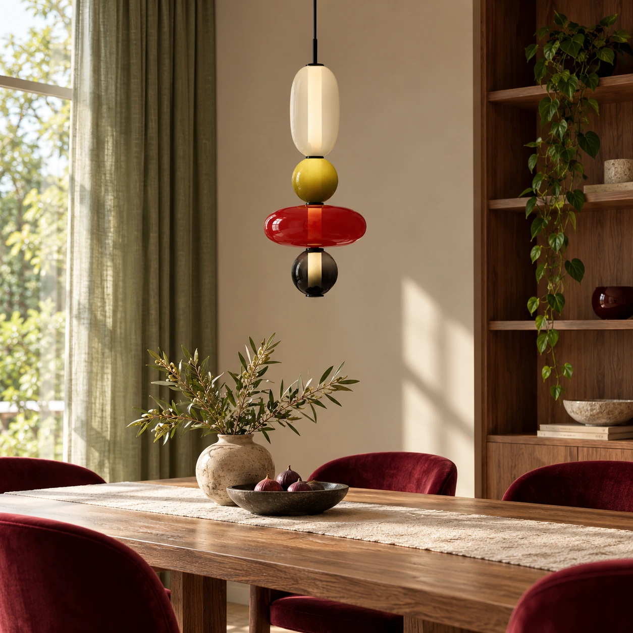 Vesa Red Design E stacked glass pendant in an original interior