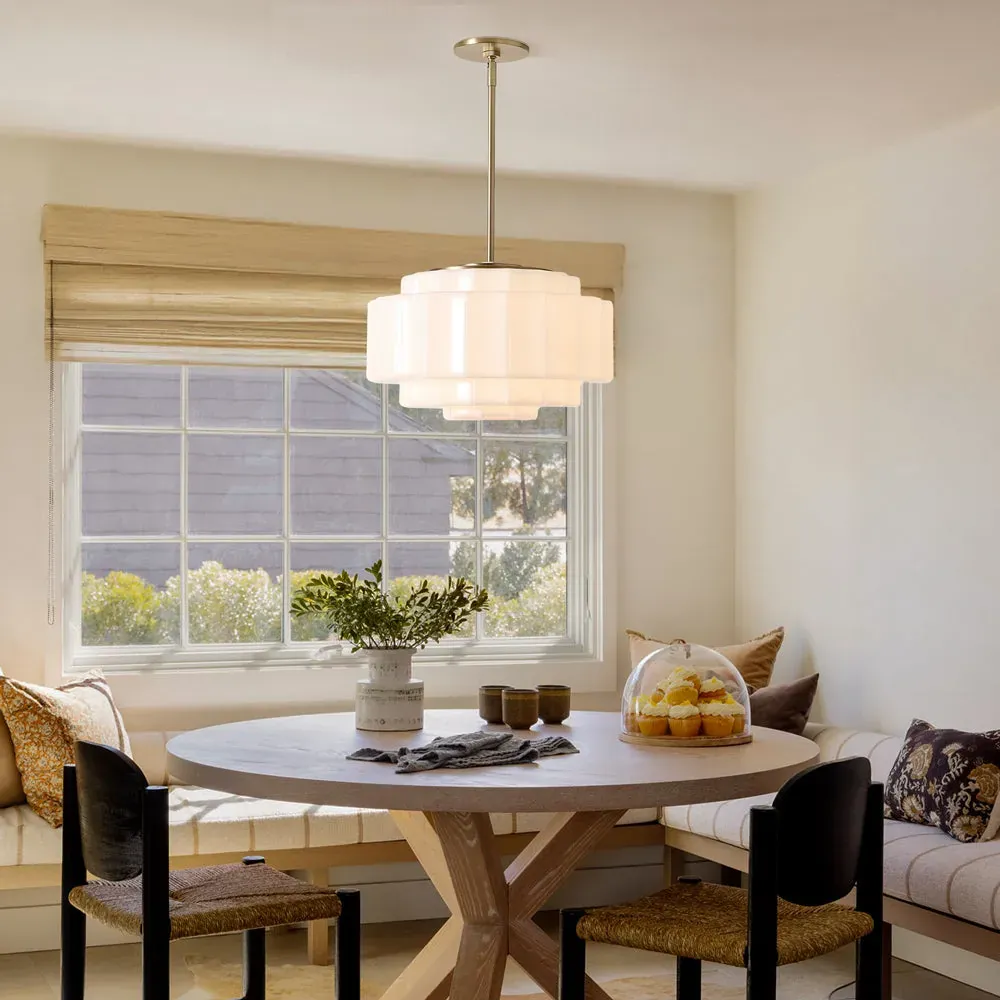 Dining corner — pendant in antique brass and opal glass