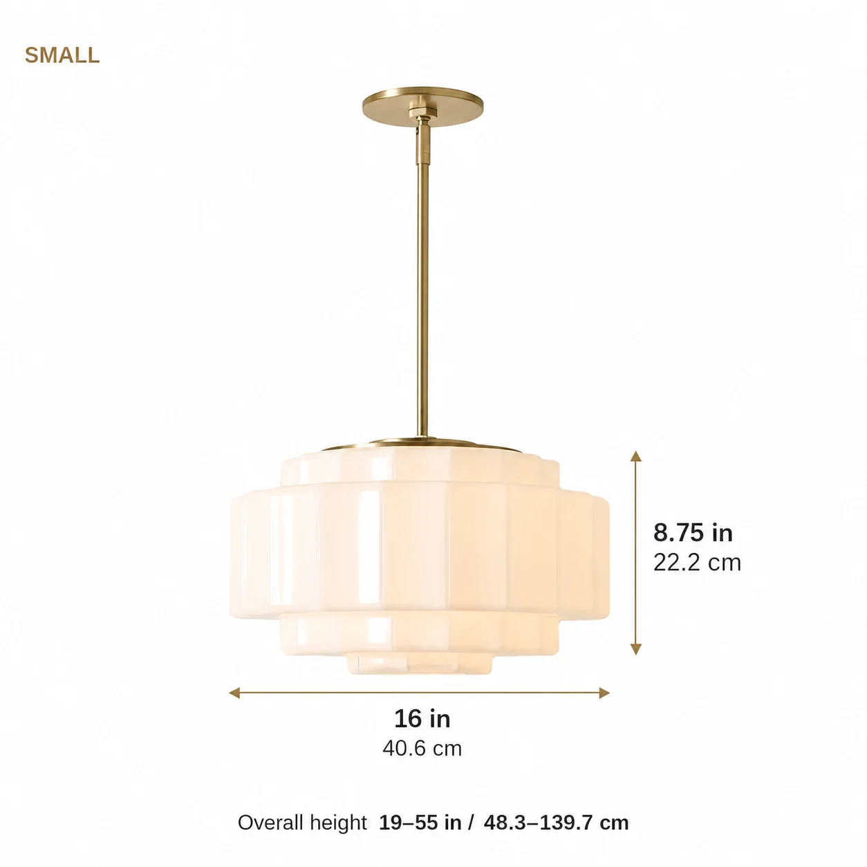 Small shade dimensions: diameter 16 in, height 8.75 in