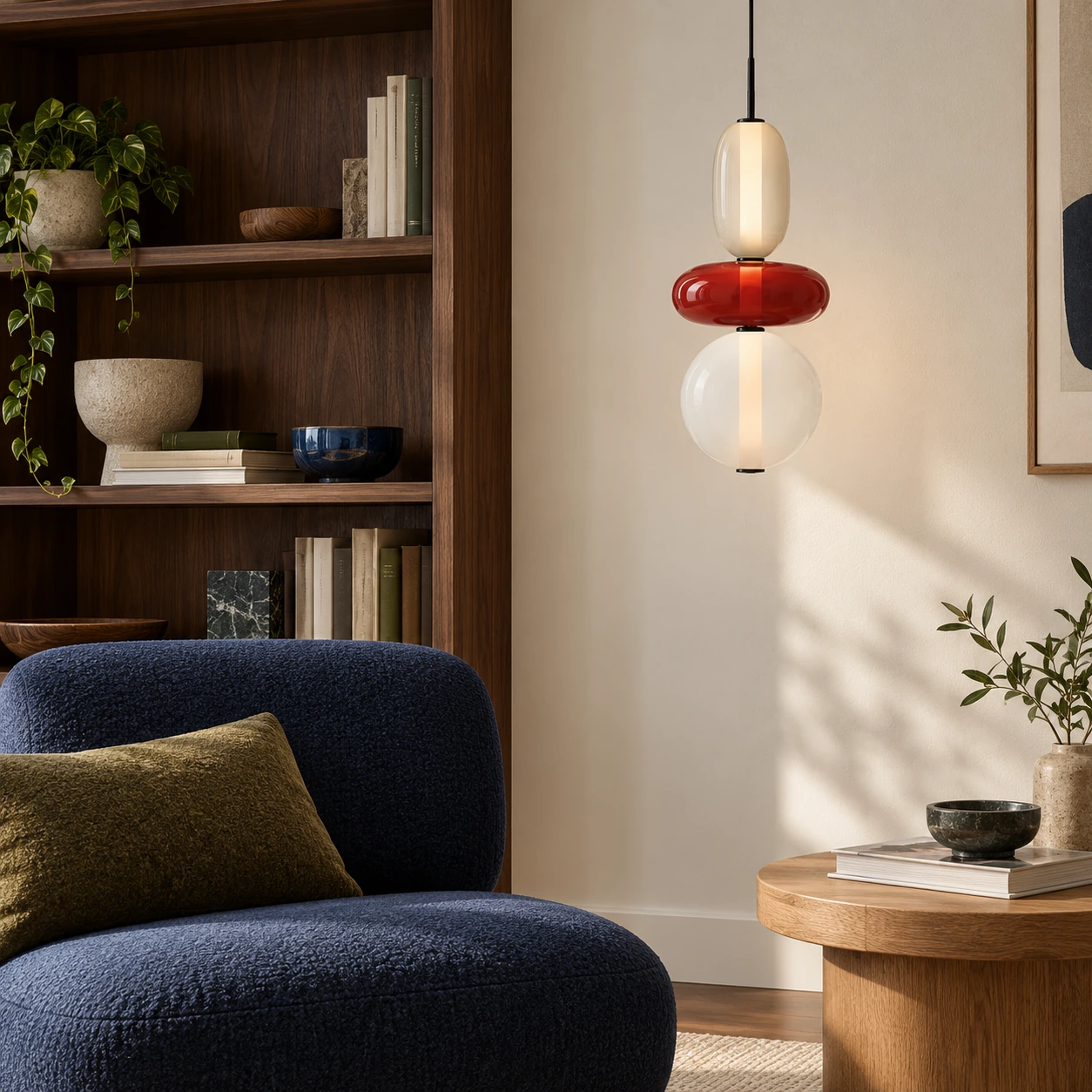 Vesa Red Design D stacked glass pendant in an original interior