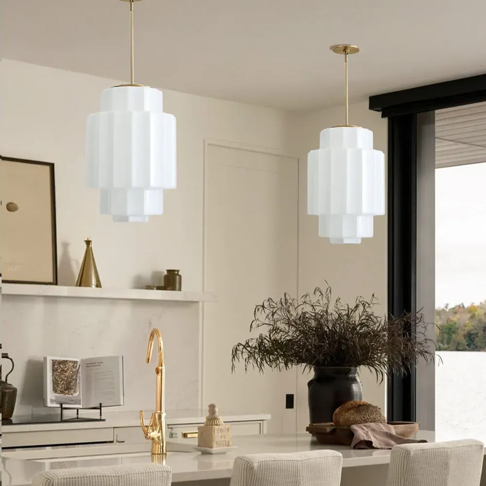 Entrance console — pendant in antique brass and opal glass