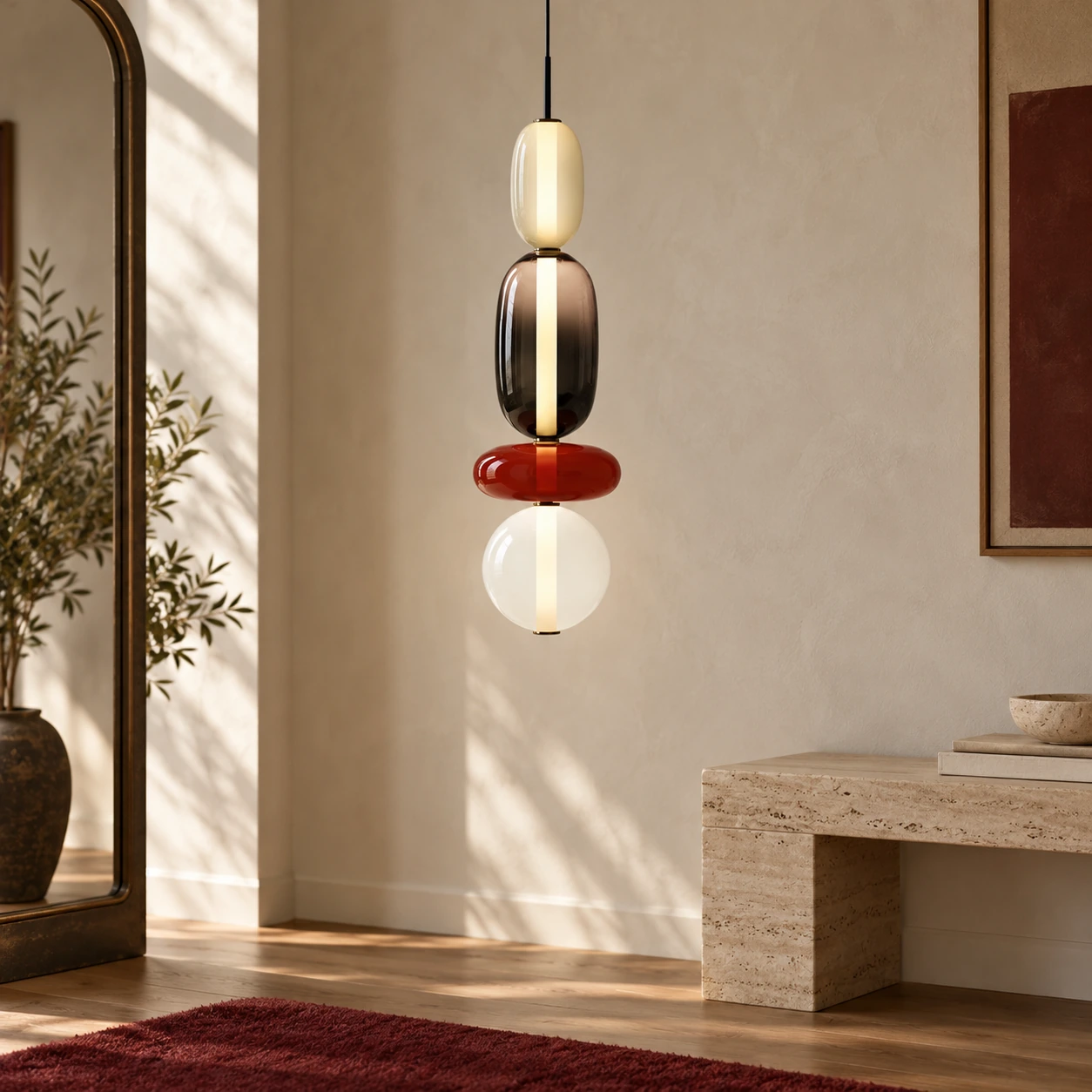 Vesa Red Design G stacked glass pendant in an original interior