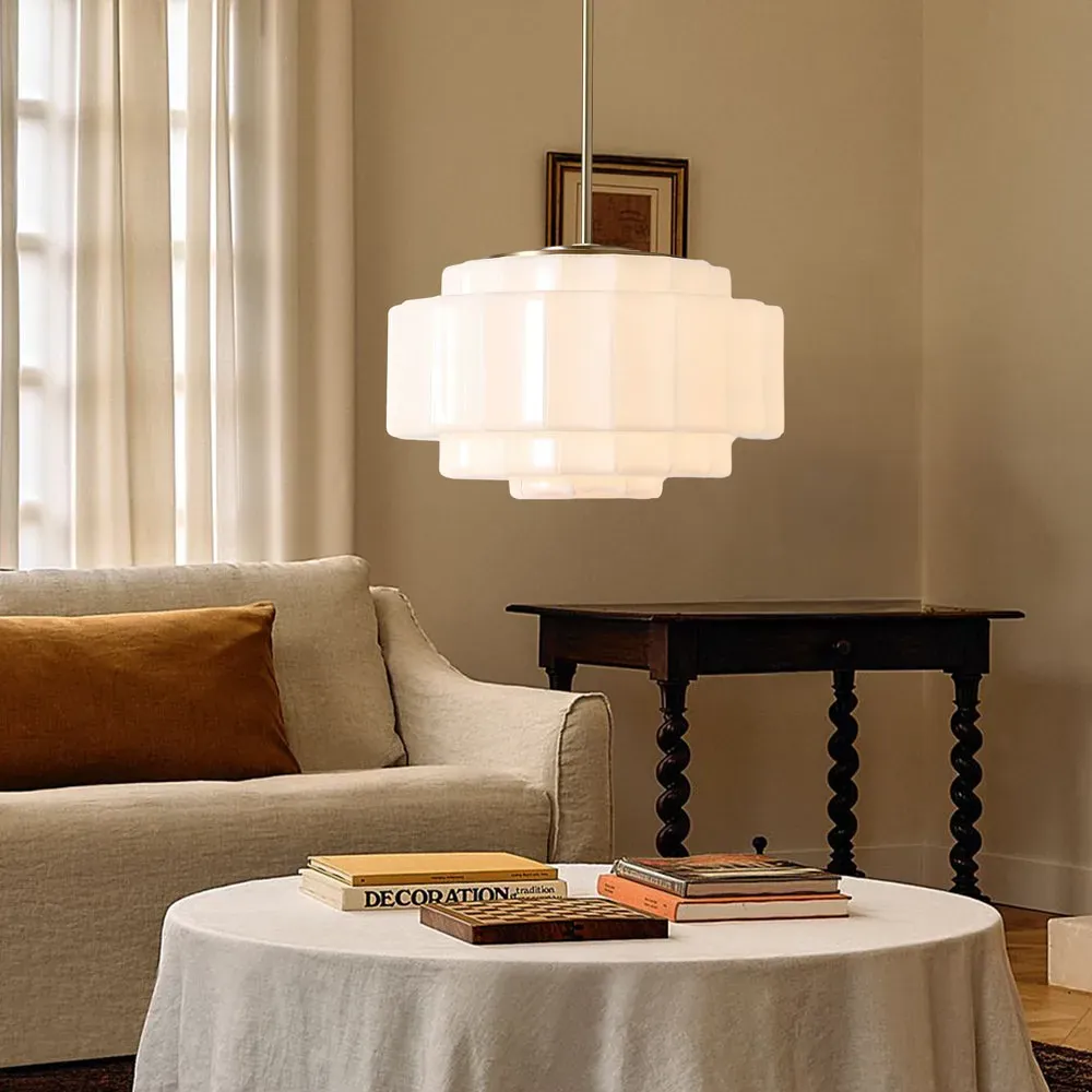 Dining table — pendant in antique brass and opal glass