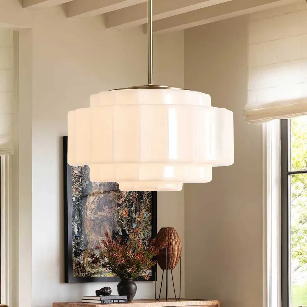 Studio — pendant in antique brass and opal glass