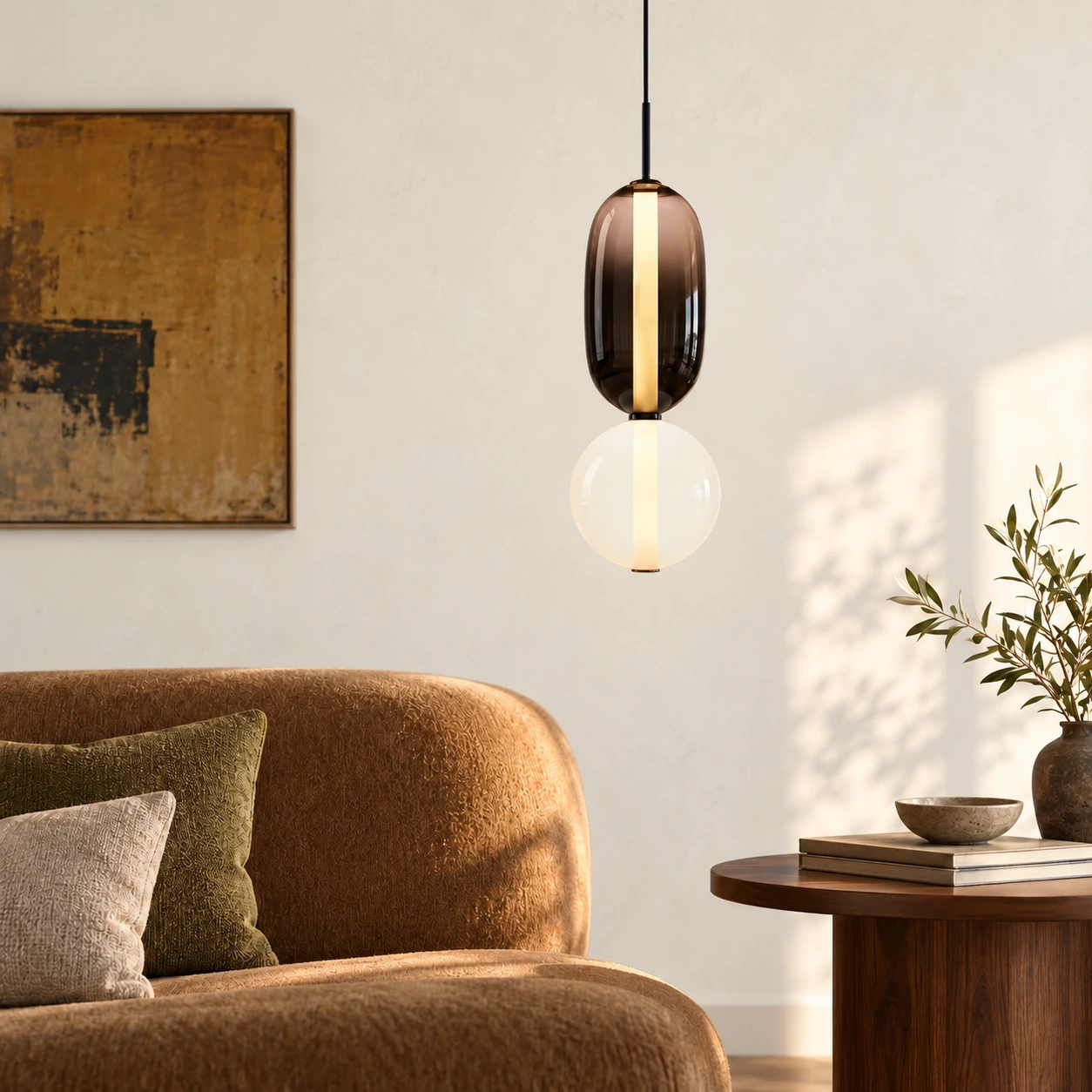 Vesa White Design A stacked glass pendant in an original interior