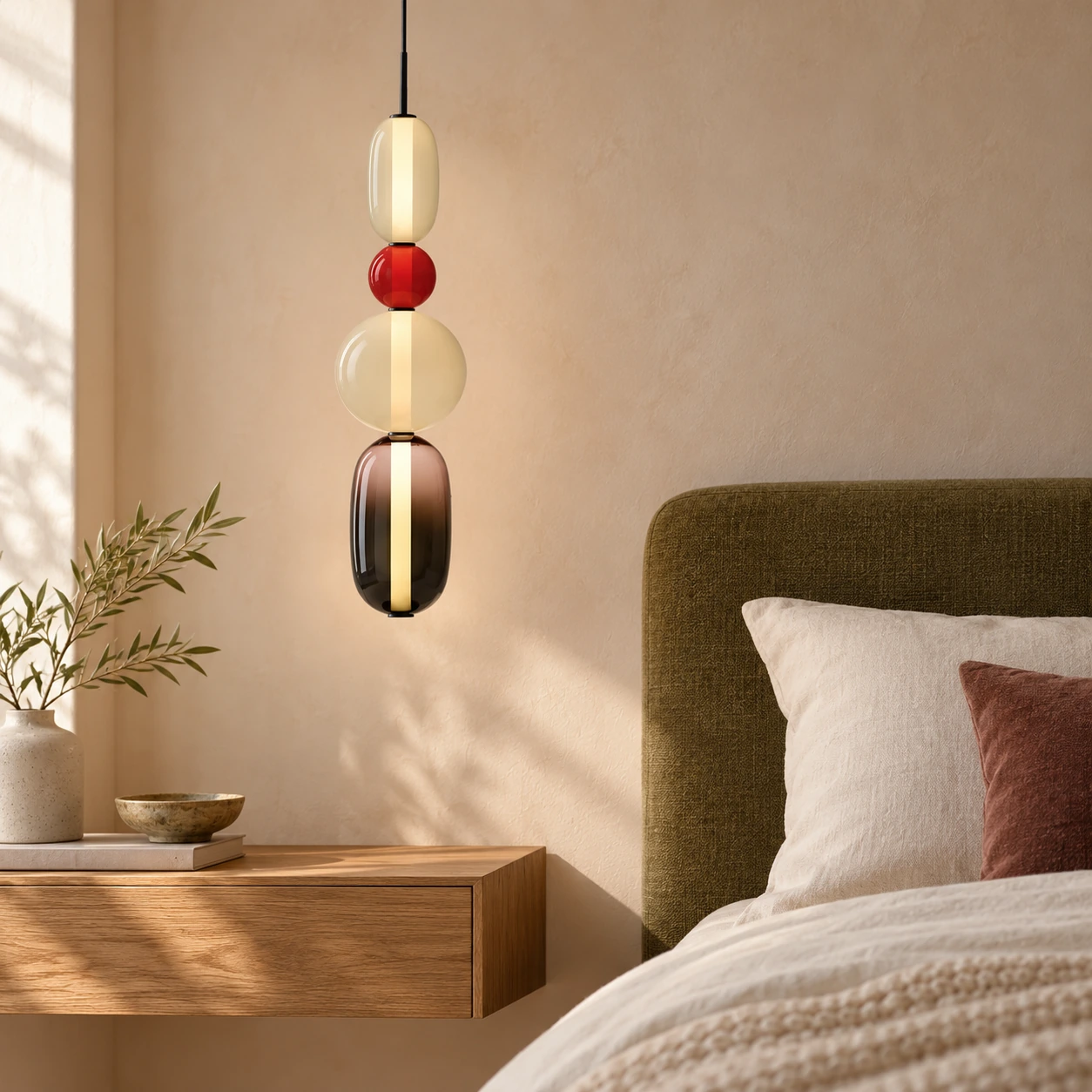 Vesa Red Design F stacked glass pendant in an original interior