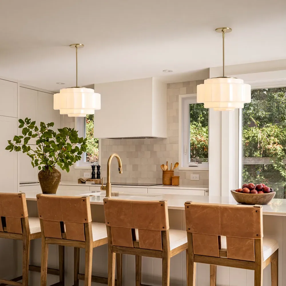 Kitchen island — pendant in antique brass and opal glass