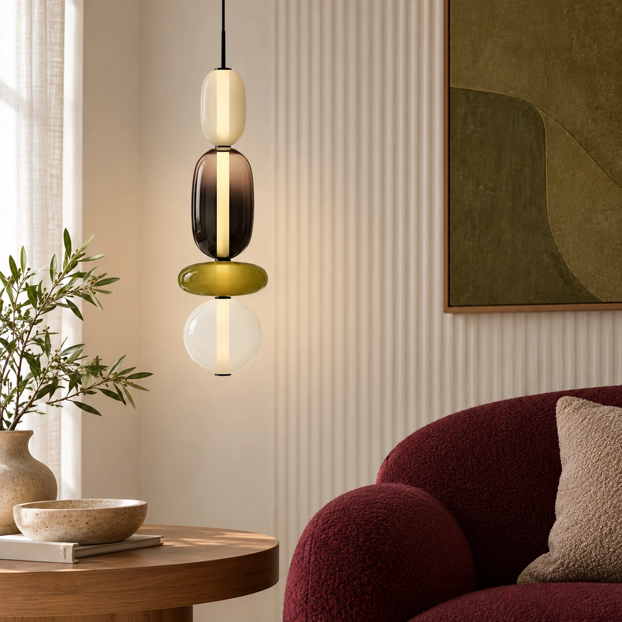 Vesa Green Design G stacked glass pendant in an original interior
