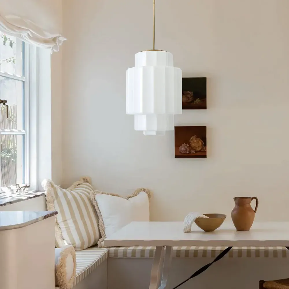 Breakfast nook — antique brass pendant and opal glass