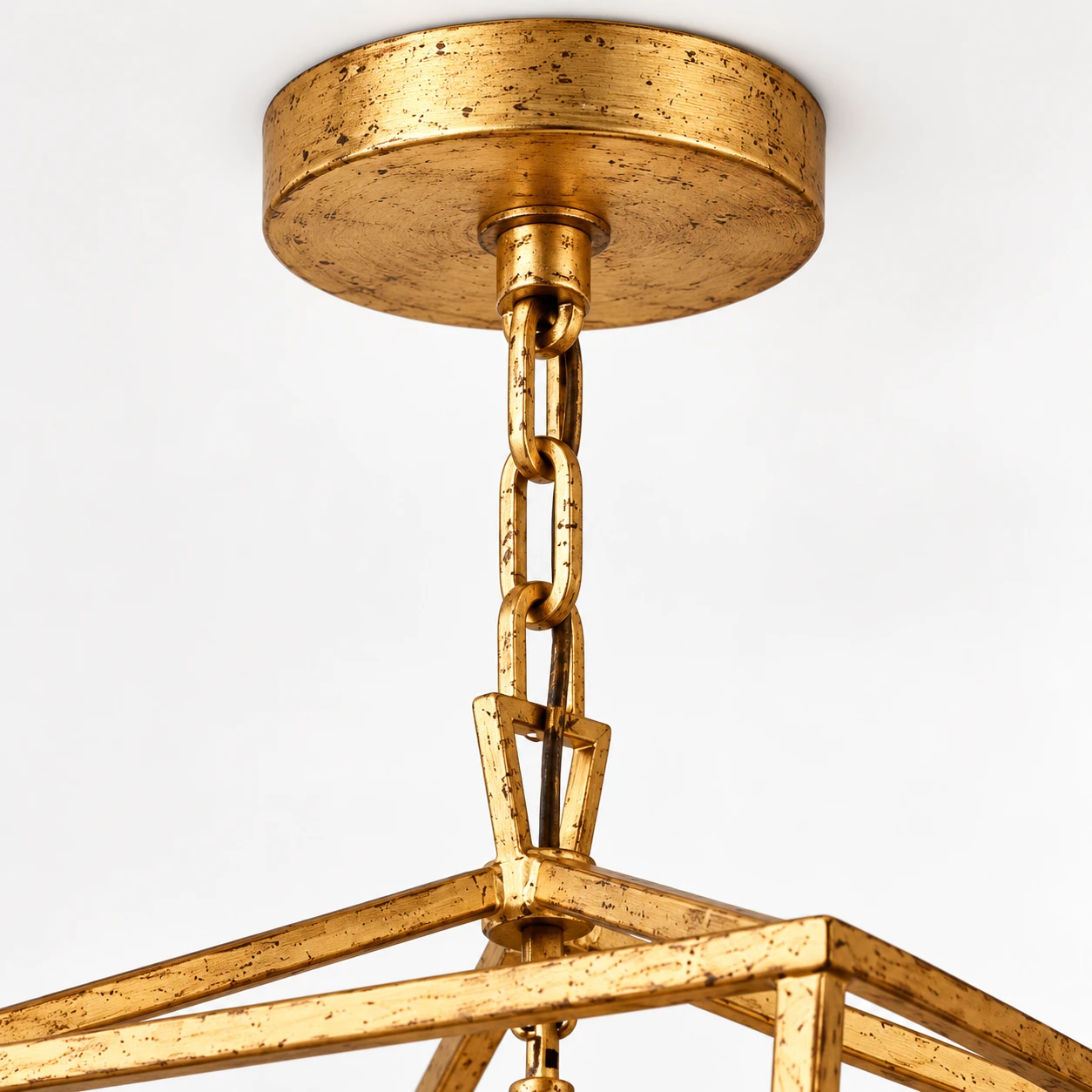 Ceiling canopy and chain of the Nora Vintage Caged Iron Chandelier