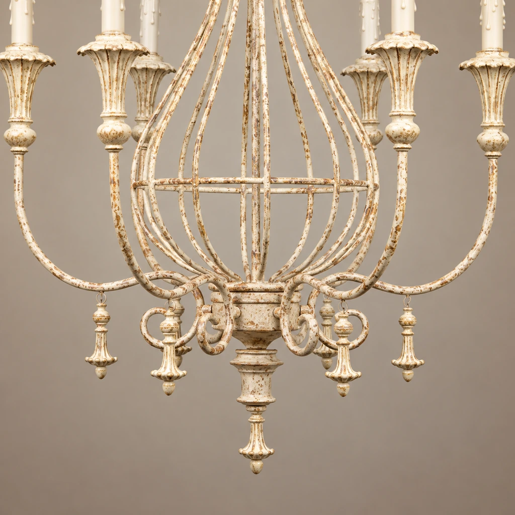 Close detail of the lower finial and hanging ornaments