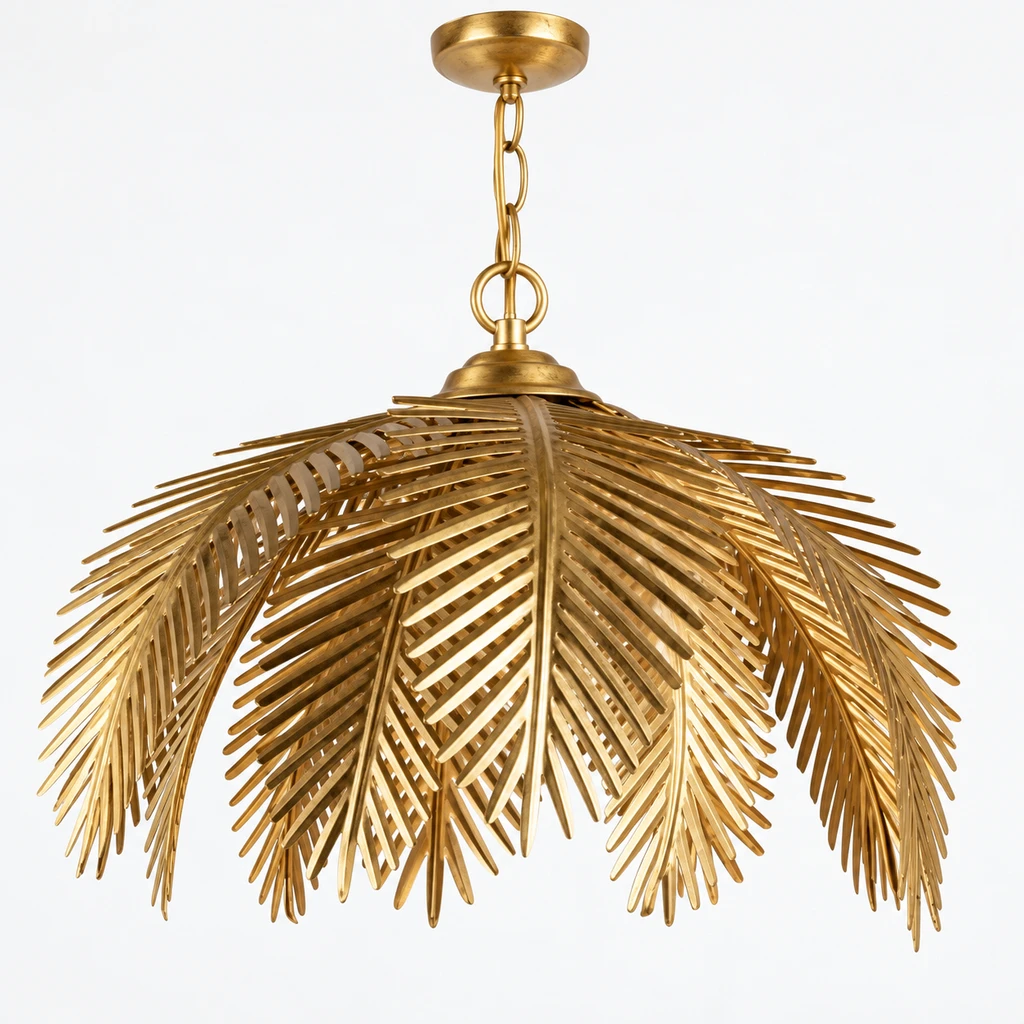 Mila European Vintage Leaf-Branch Iron Chandelier, Gold - Single Light, switched-off product in a neutral studio