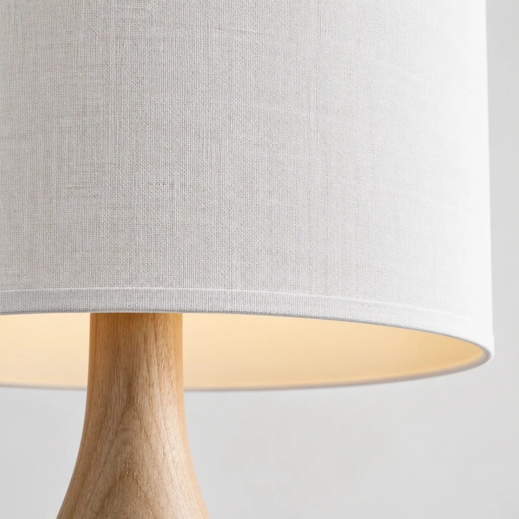 Amelia American Rustic Turned Wood and Fabric Floor Lamp, Natural Wood - 45 cm wide x 160 cm high, close view of the secondary construction detail
