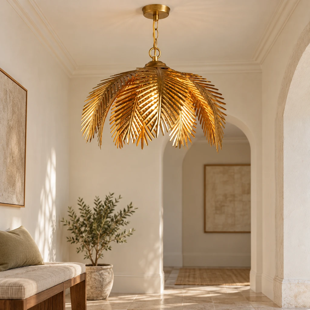 Mila European Vintage Leaf-Branch Iron Chandelier, Gold - Single Light, medium-near entry setting