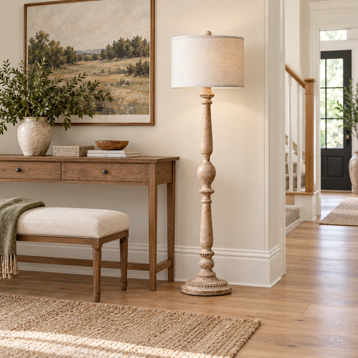 Nora floor lamp beside an entry console