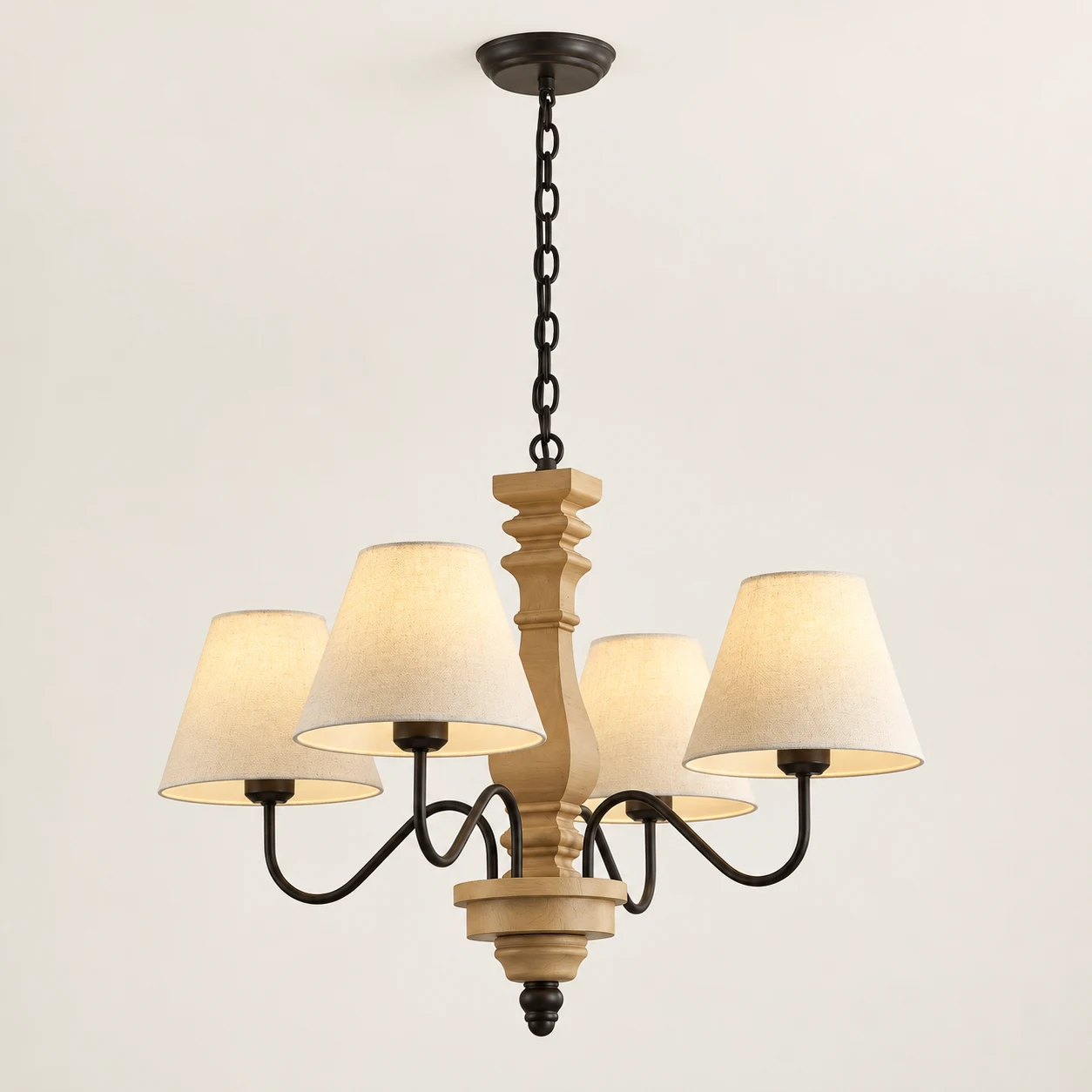 Mara 4-light wood-frame chandelier — source SKU
