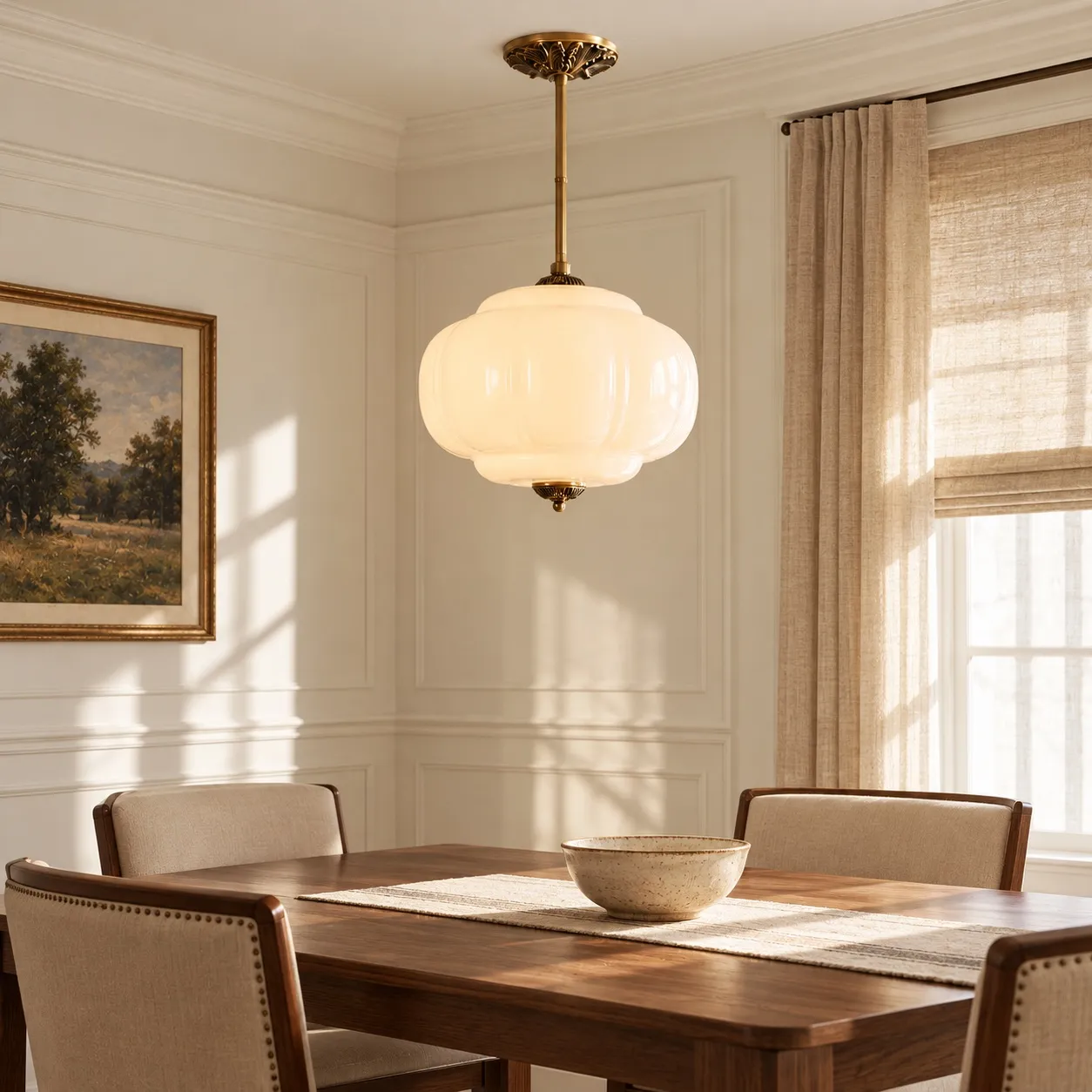 White Eloise ceiling lights above a dining table