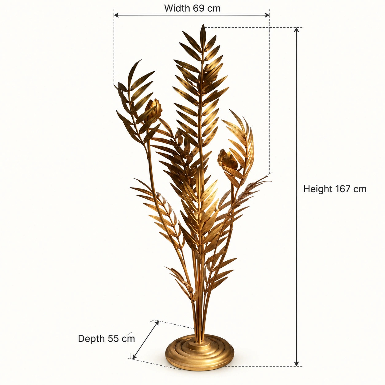Liora Aged Gold floor lamp dimensions 69 by 55 by 167 cm