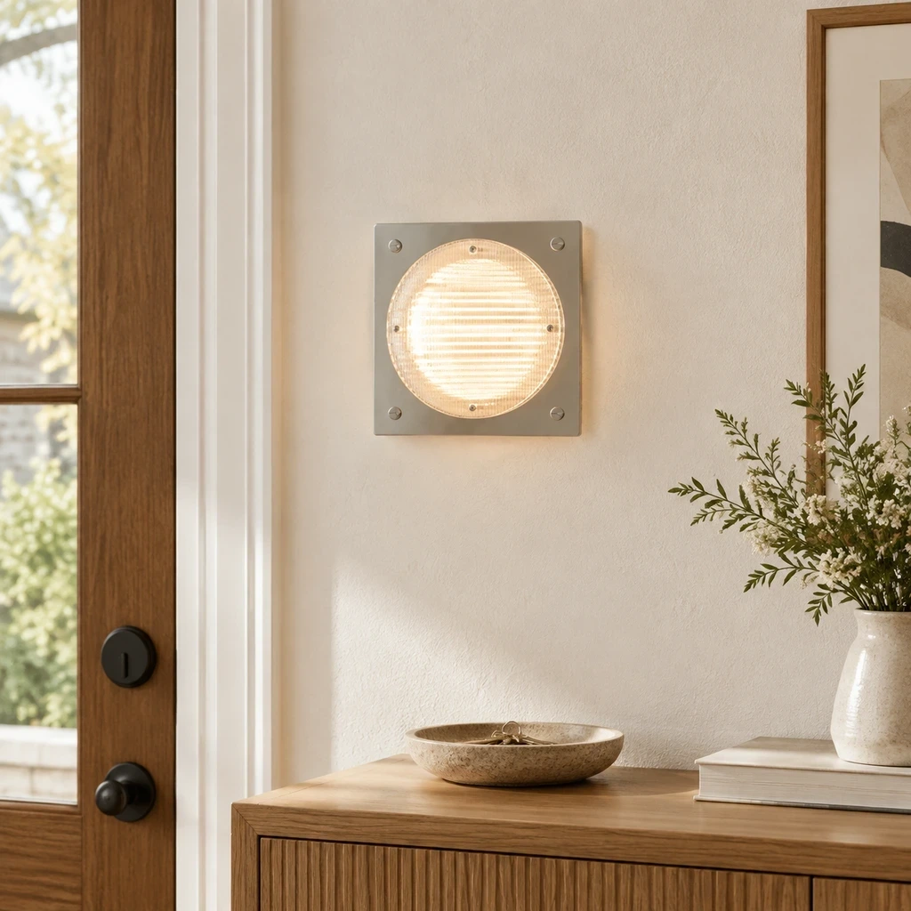Mira Bauhaus Ribbed Acrylic Iron Wall Sconce in an entry setting