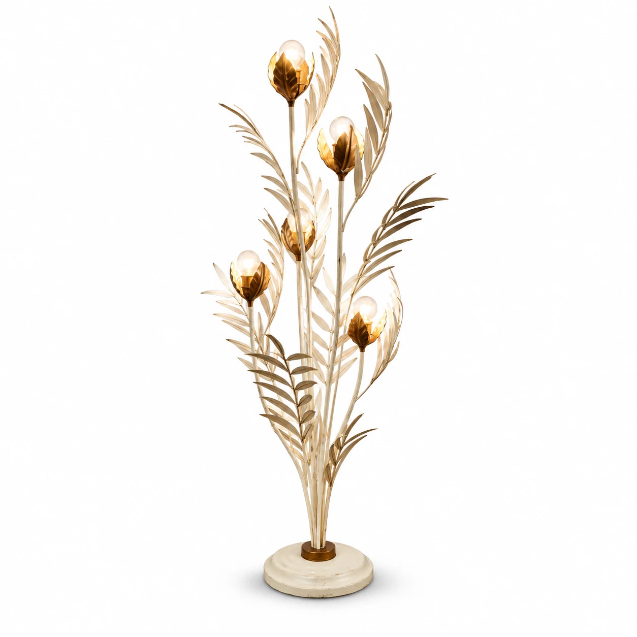 Liora Distressed White E27 palm leaf iron floor lamp white background