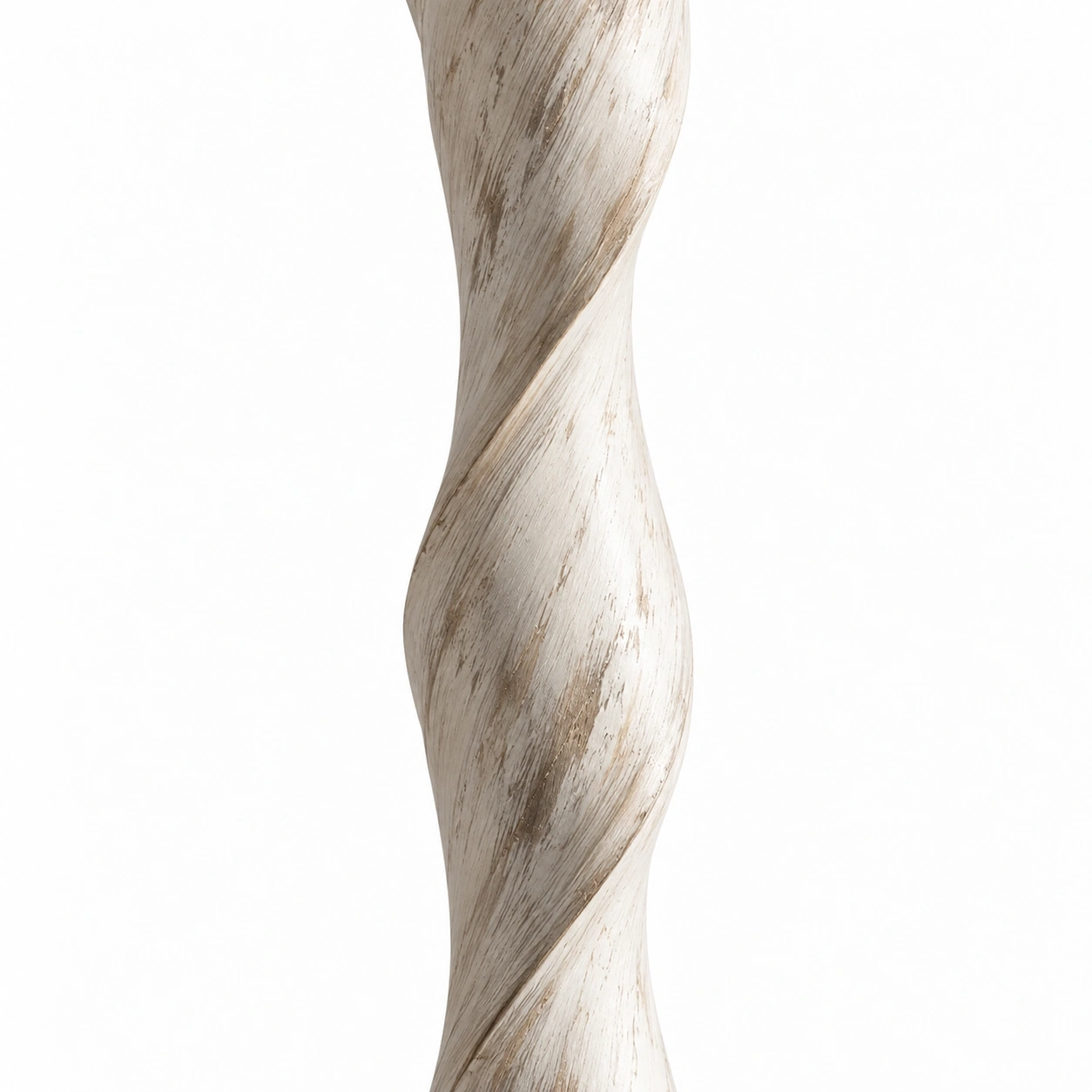 Close view of the twisted whitewashed wood column