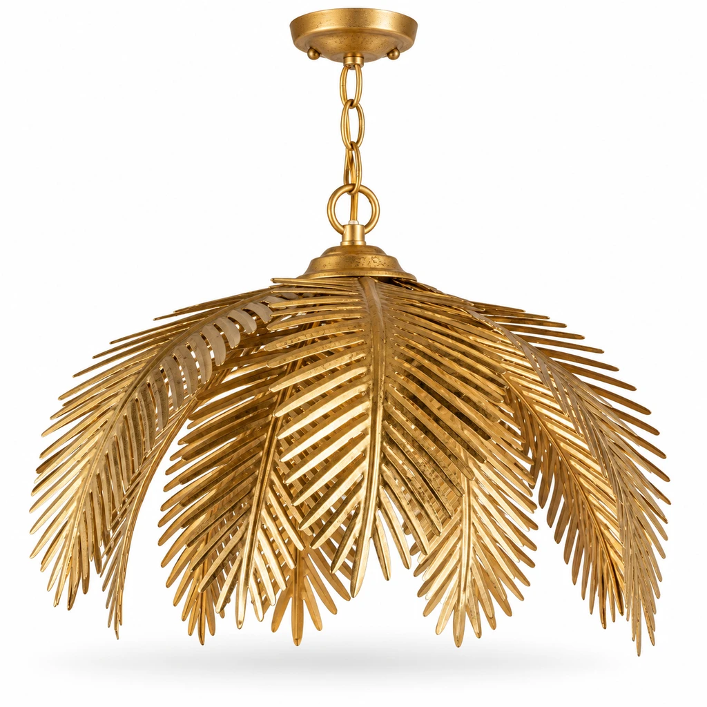 Mila European Vintage Leaf-Branch Iron Chandelier, Gold - Single Light, complete product isolated on white