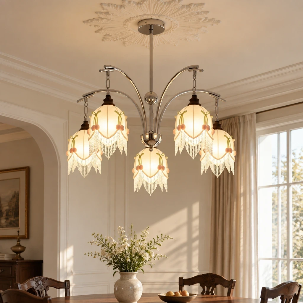 Lucia branching floral fabric chandelier in a living interior
